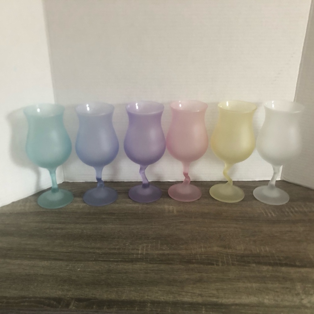 Vtg Libbey Pastel Satin Glass Z Stem Goblet Set